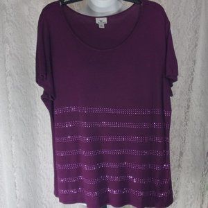 Worthington Raspberry Grape Knit Bling Top Size XL